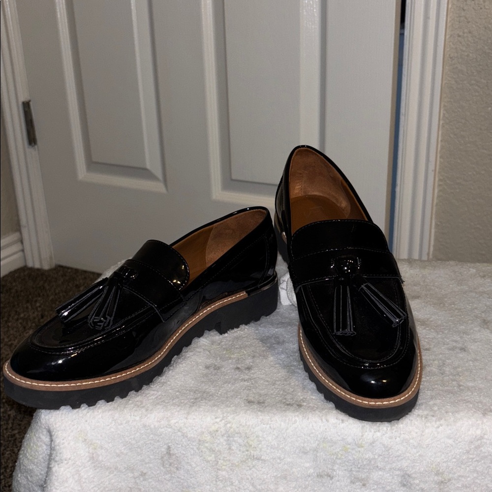 Black Patent Leather Loafers with Tassels